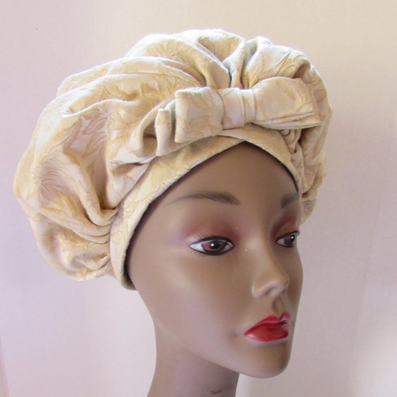 SALE Vintage 1960 Era Pouf Turban Hat Gold Brocade main image 10